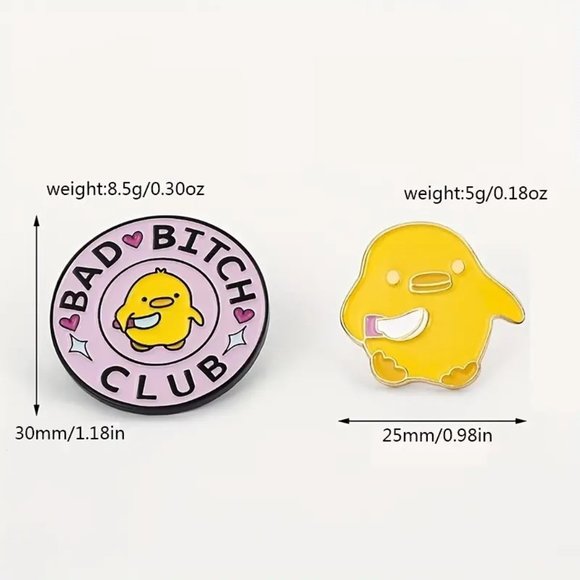 Pin 2 Bad B*tch Club Chick Duck Enamel Funny Knife Bag Charm Backpack Whimsical - Picture 2 of 5